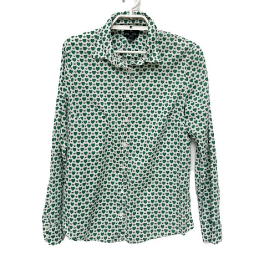 10 green hearts and insect J. Crew blouse